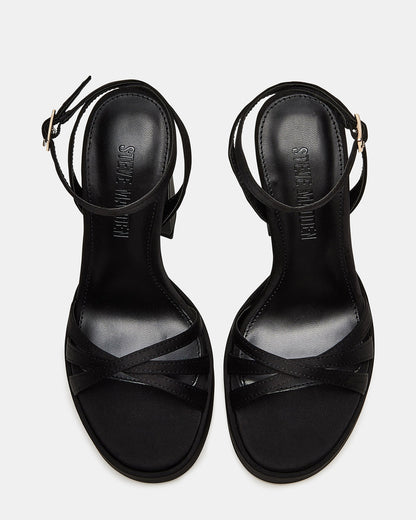 Steve Madden FLEET Black Strappy Platform Block Heel | Women's Heels