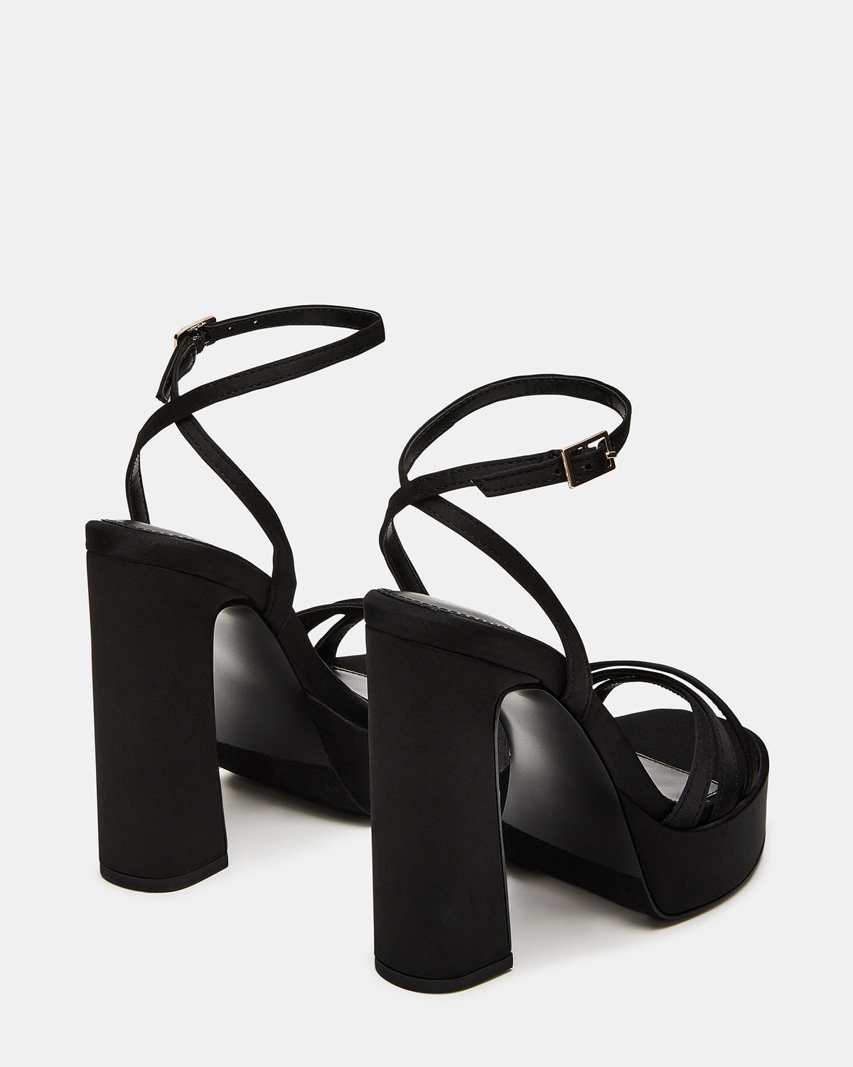 Steve Madden FLEET Black Strappy Platform Block Heel | Women's Heels