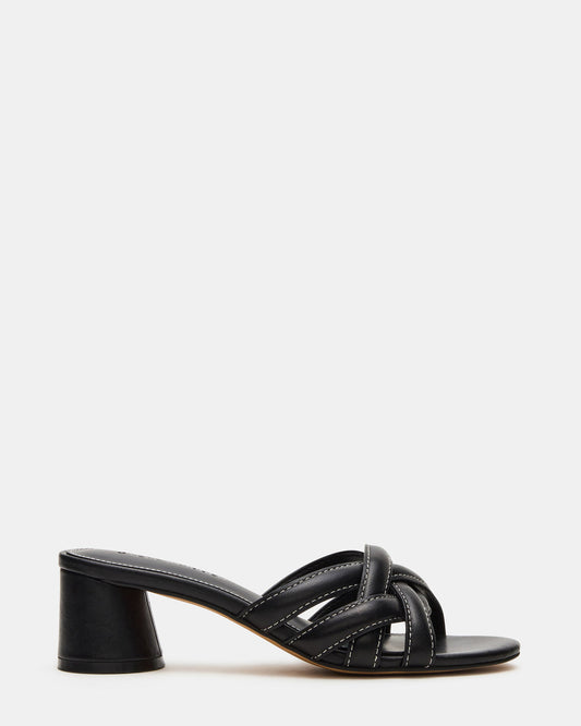 Steve Madden MARANO Black Leather Women's Mule Block Heel