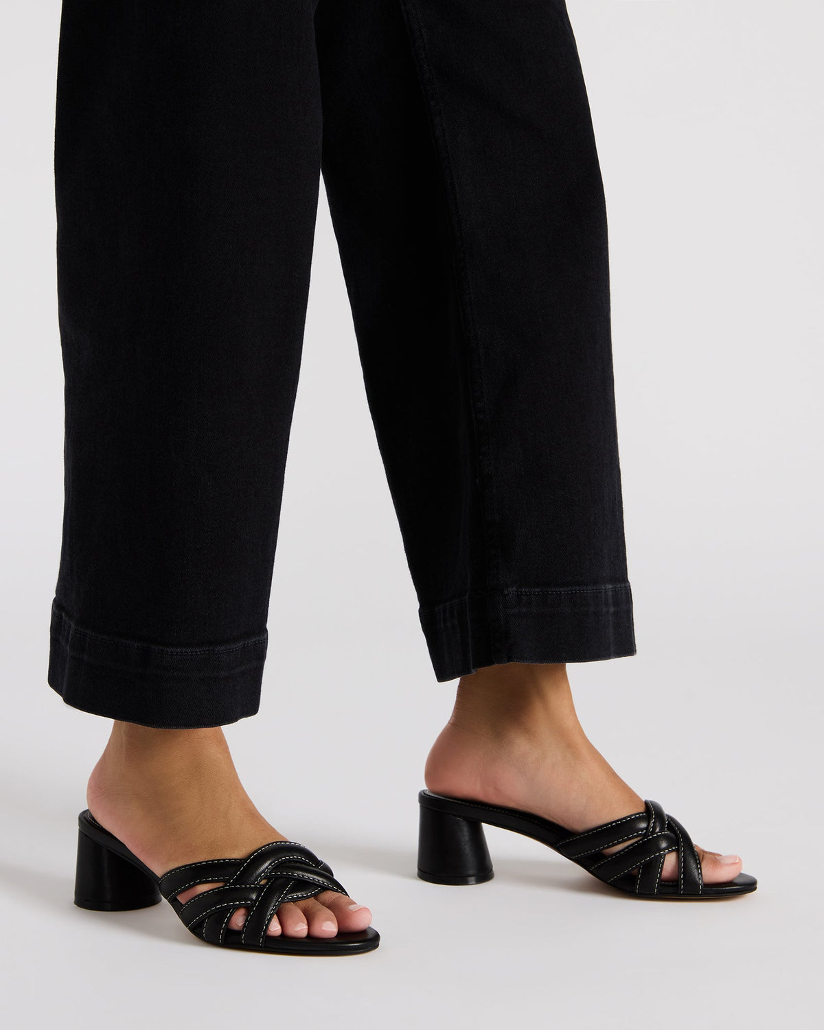 Steve Madden MARANO Black Leather Women's Mule Block Heel