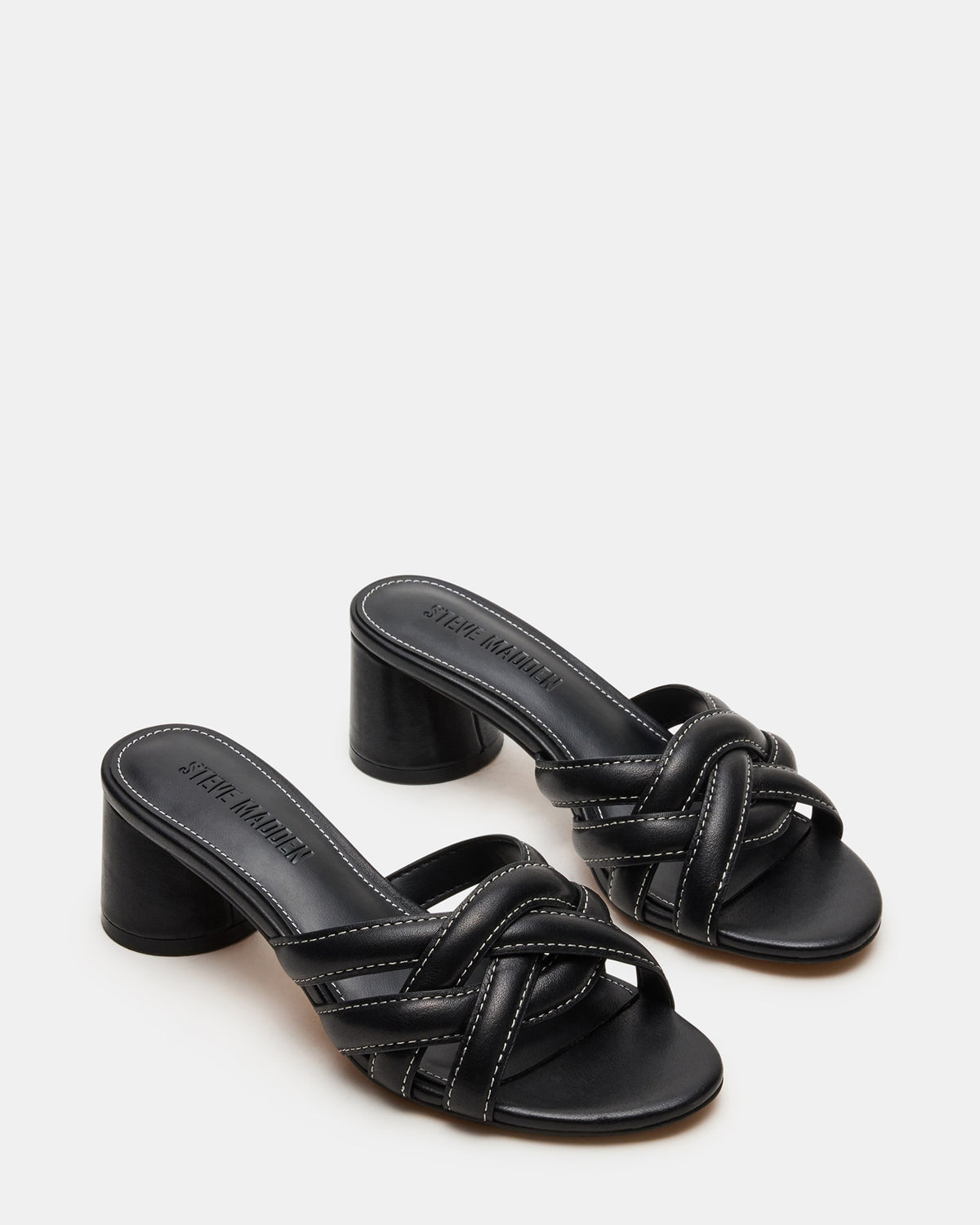 Steve Madden MARANO Black Leather Women's Mule Block Heel
