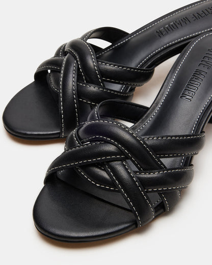 Steve Madden MARANO Black Leather Women's Mule Block Heel