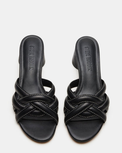 Steve Madden MARANO Black Leather Women's Mule Block Heel