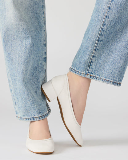 Steve Madden MOLLIE White Leather Ballet Women's Block Heels
