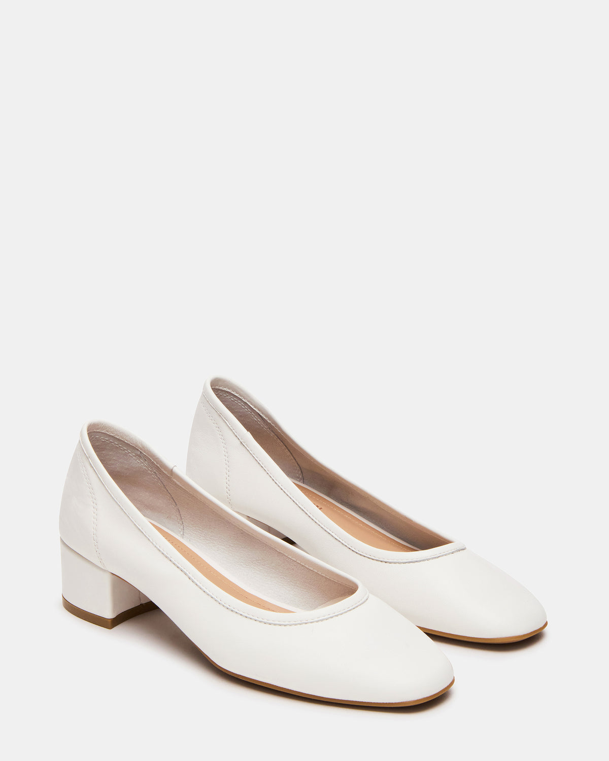 Steve Madden MOLLIE White Leather Ballet Women's Block Heels
