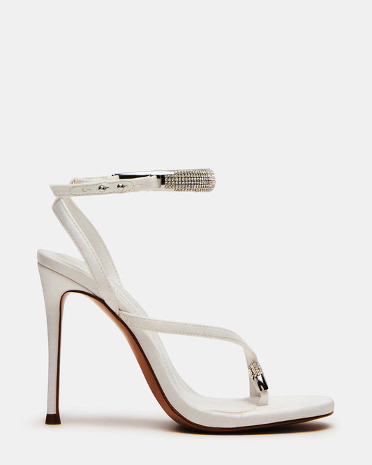 Steve Madden TIA Rhinestones White Satin Open-Toe Stiletto Women's Heel