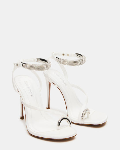 Steve Madden TIA Rhinestones White Satin Open-Toe Stiletto Women's Heel
