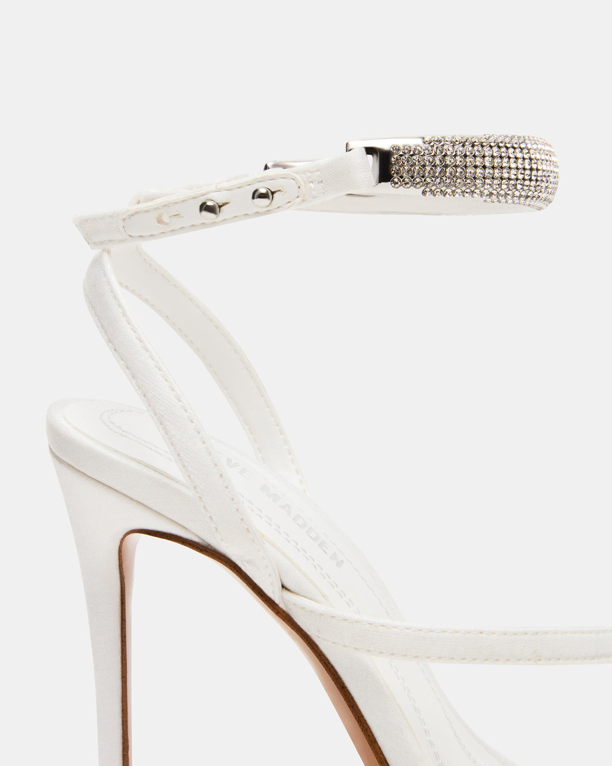 Steve Madden TIA Rhinestones White Satin Open-Toe Stiletto Women's Heel