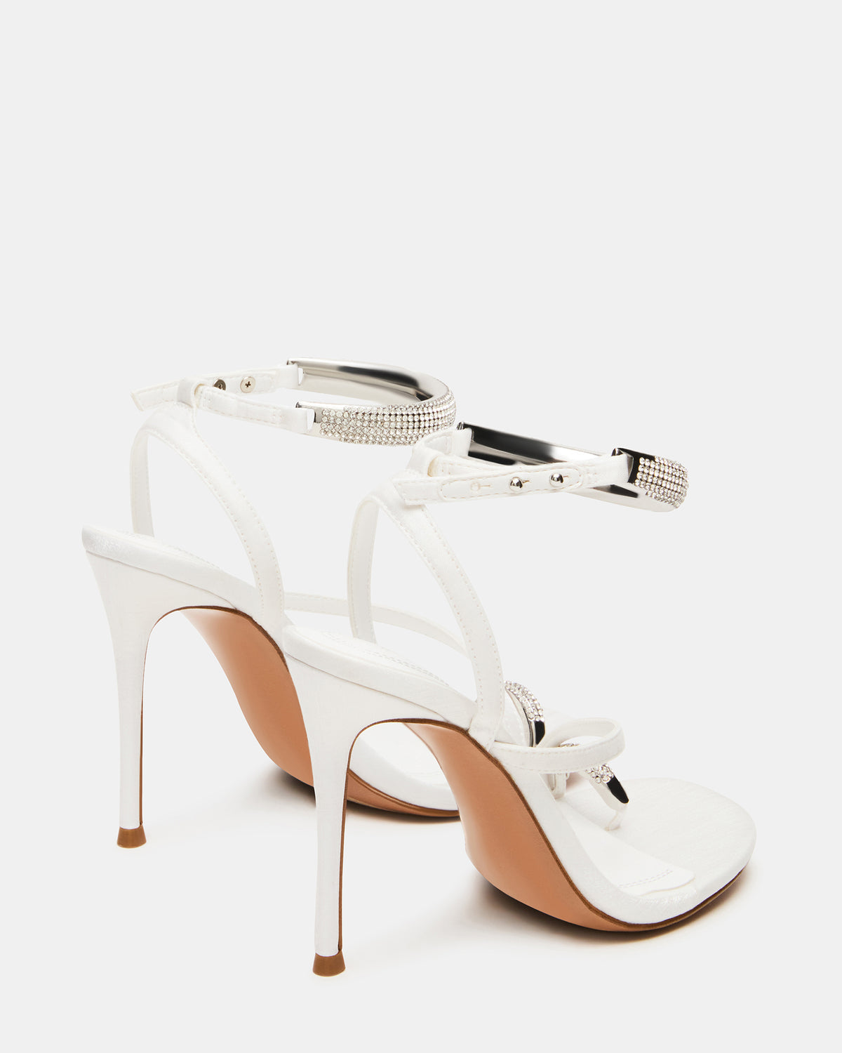 Steve Madden TIA Rhinestones White Satin Open-Toe Stiletto Women's Heel