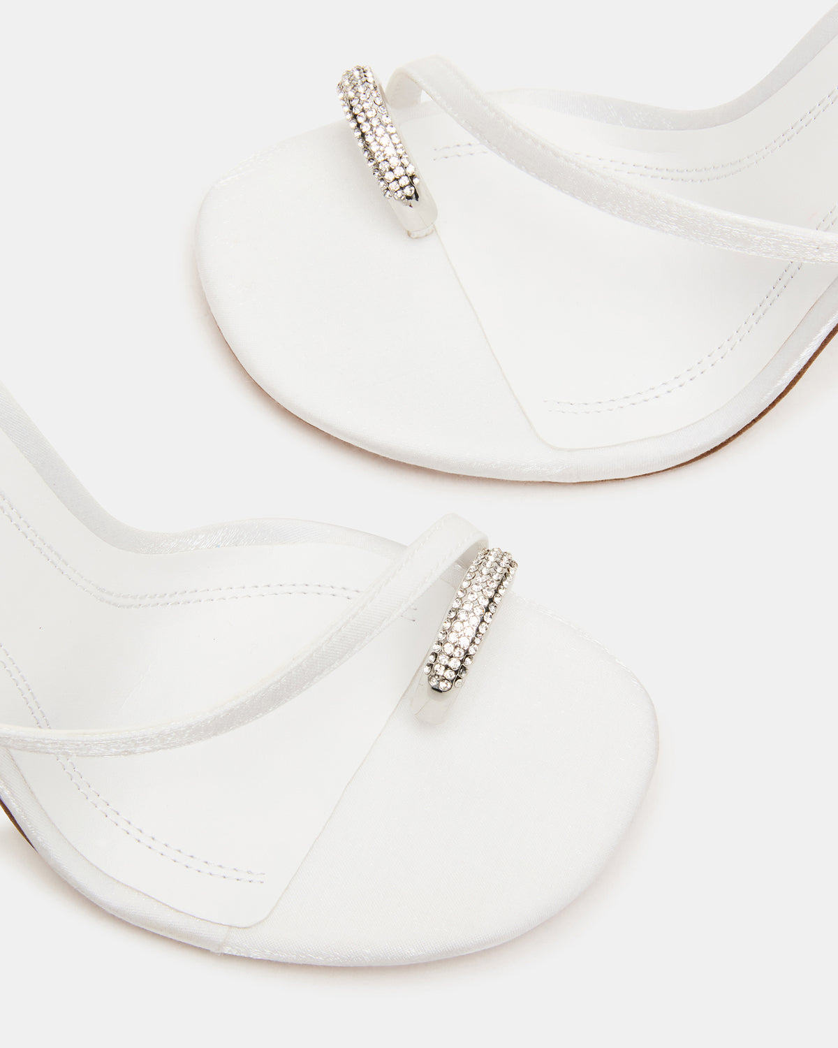 Steve Madden TIA Rhinestones White Satin Open-Toe Stiletto Women's Heel