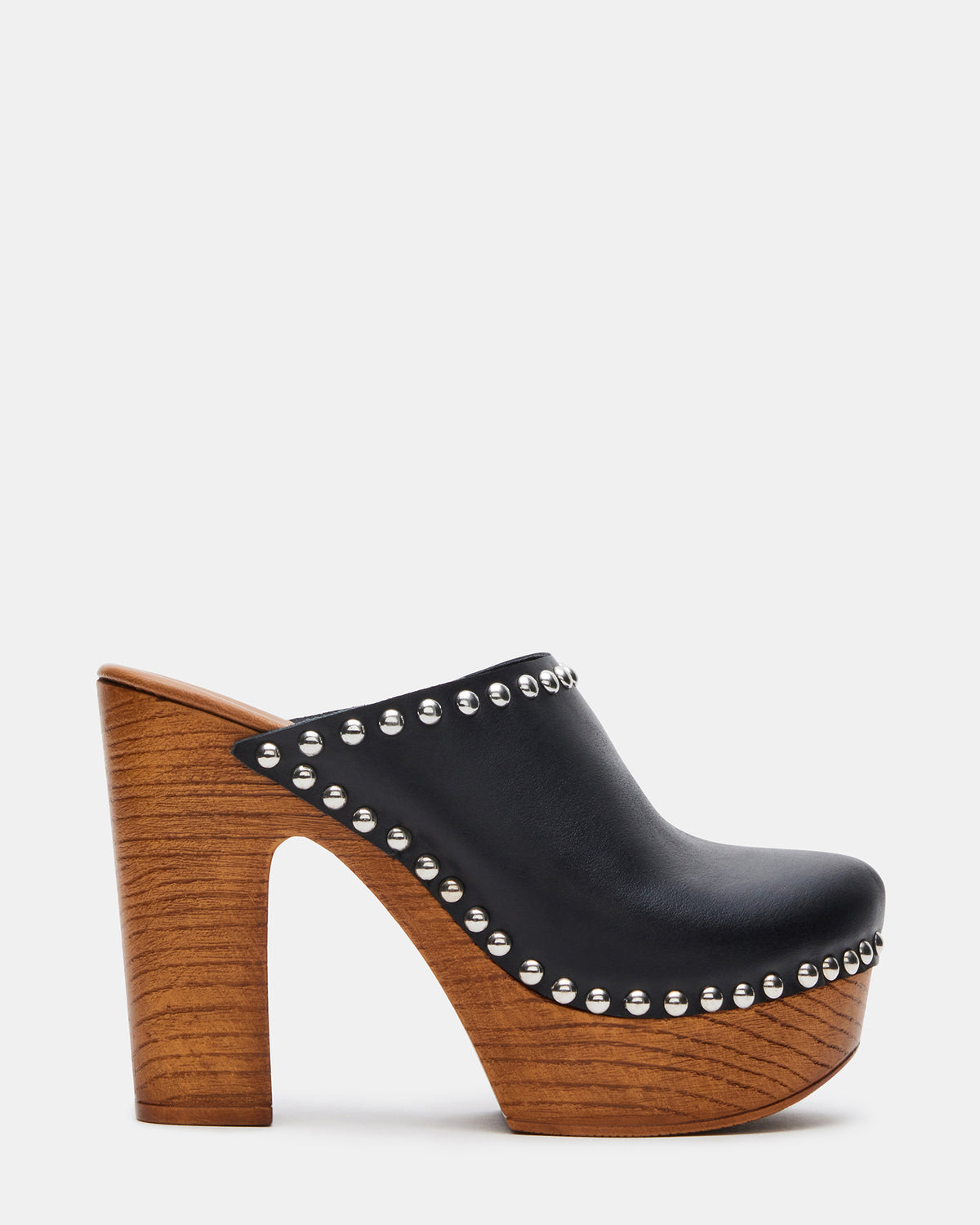 Steve Madden DUTCHESS Black Leather Women's Studded Platform Mule Clog Heel