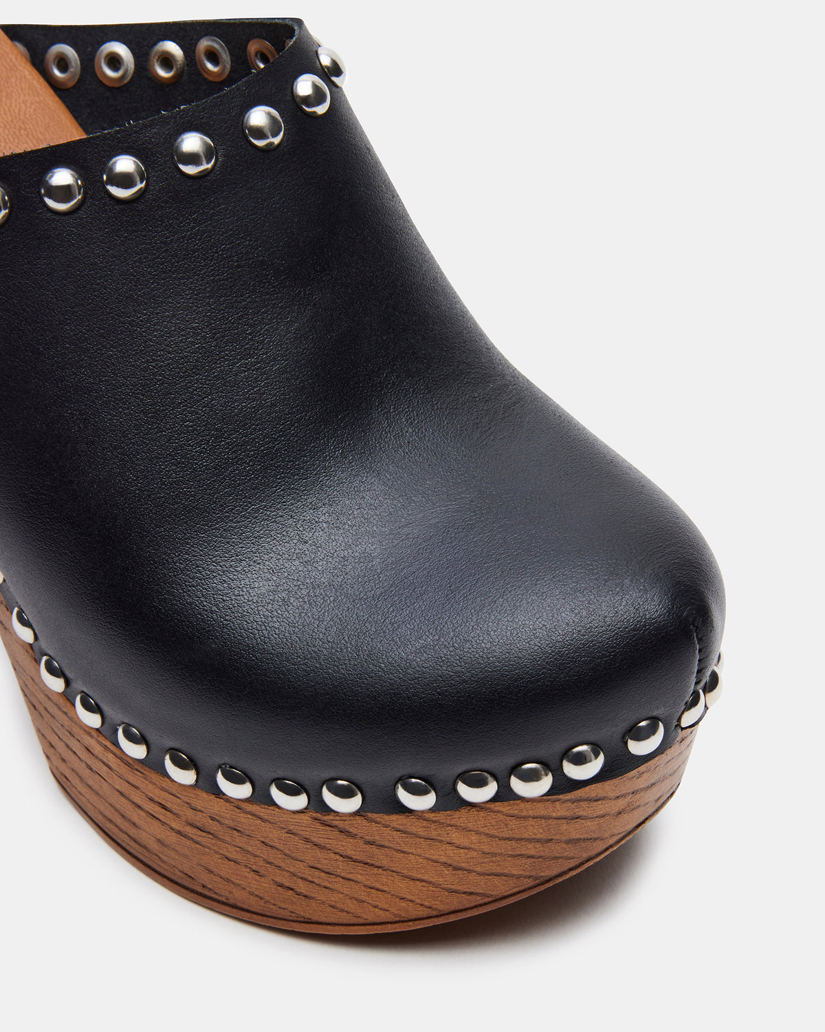 Steve Madden DUTCHESS Black Leather Women's Studded Platform Mule Clog Heel