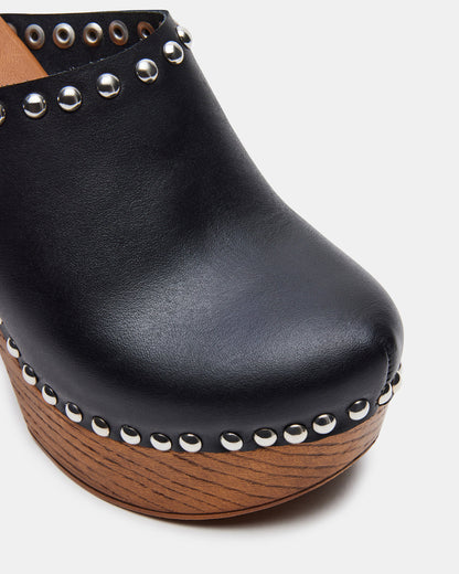 Steve Madden DUTCHESS Black Leather Women's Studded Platform Mule Clog Heel
