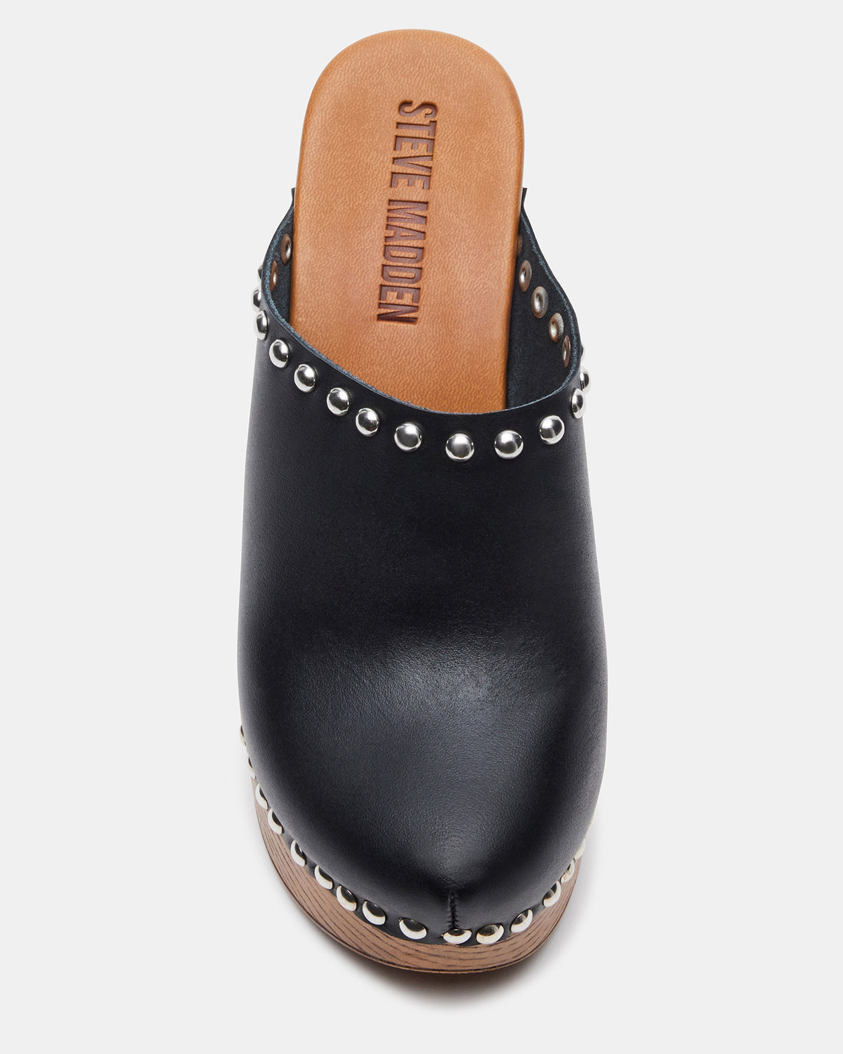 Steve Madden DUTCHESS Black Leather Women's Studded Platform Mule Clog Heel