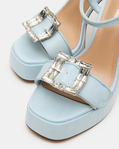 Steve Madden LIANDRA Buckle Blue Satin Women's Platform Square-Toe Strappy Heel