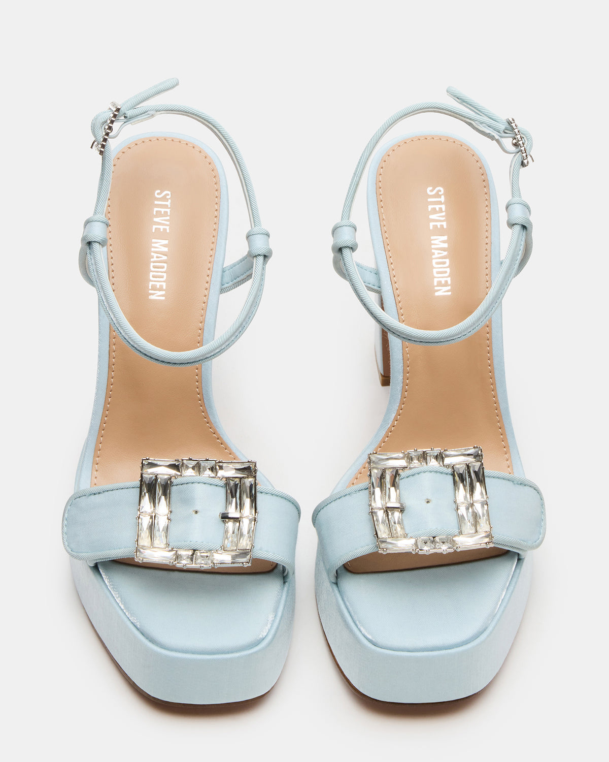 Steve Madden LIANDRA Buckle Blue Satin Women's Platform Square-Toe Strappy Heel