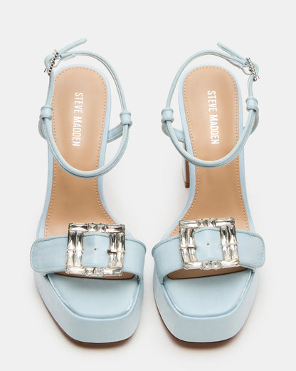 Steve Madden LIANDRA Buckle Blue Satin Women's Platform Square-Toe Strappy Heel