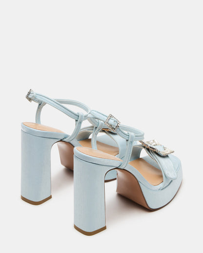 Steve Madden LIANDRA Buckle Blue Satin Women's Platform Square-Toe Strappy Heel