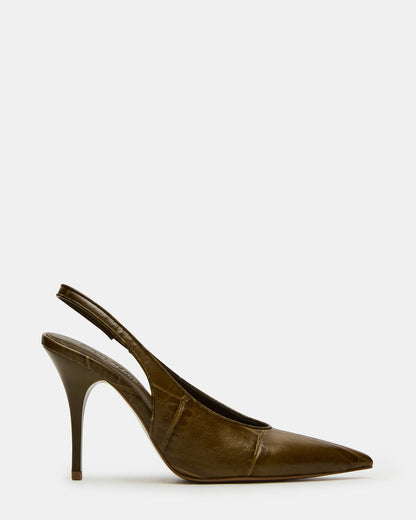 Steve Madden ANDROMEDA Green Crocodile Slingback Pointed-Toe Stiletto Pump Women's Heel
