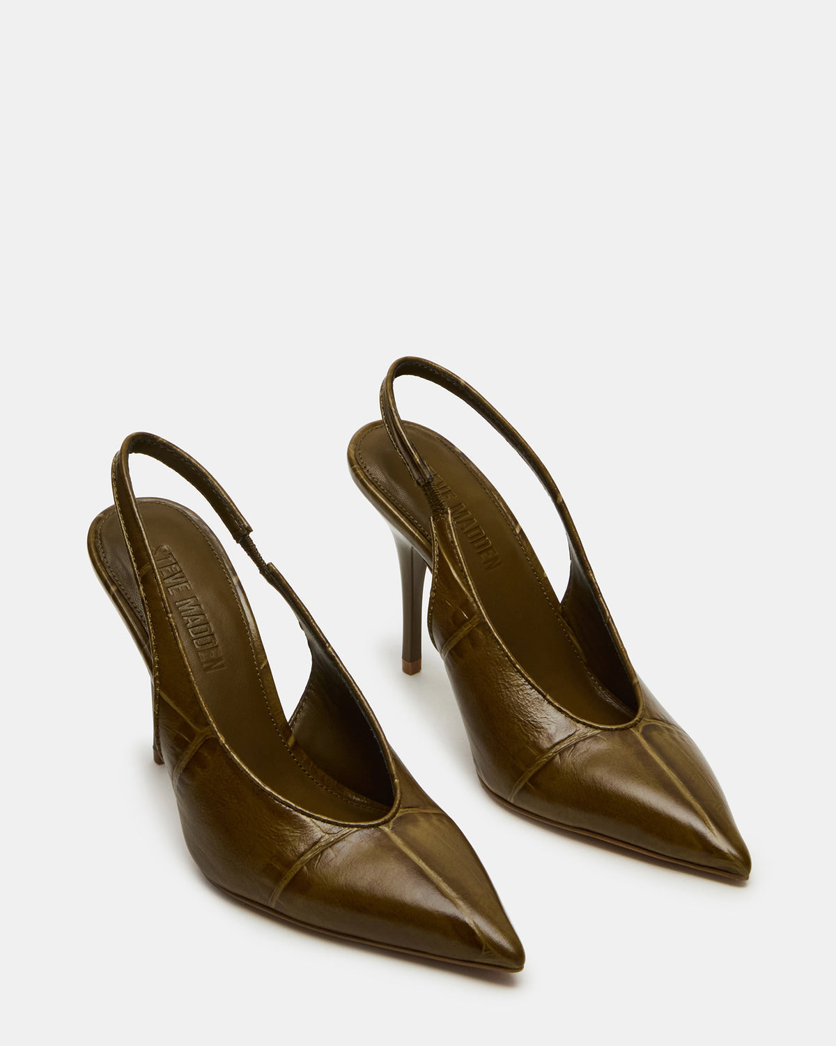 Steve Madden ANDROMEDA Green Crocodile Slingback Pointed-Toe Stiletto Pump Women's Heel