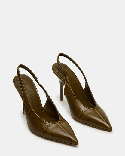 Steve Madden ANDROMEDA Green Crocodile Slingback Pointed-Toe Stiletto Pump Women's Heel