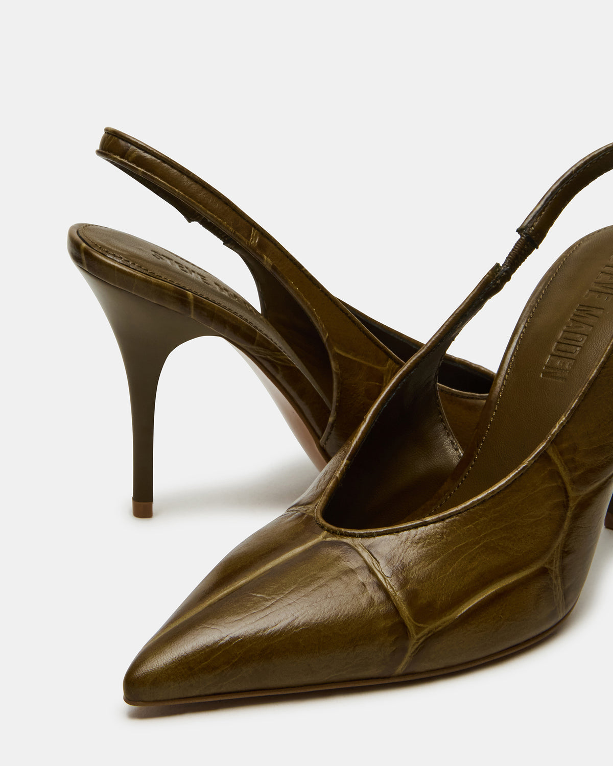 Steve Madden ANDROMEDA Green Crocodile Slingback Pointed-Toe Stiletto Pump Women's Heel