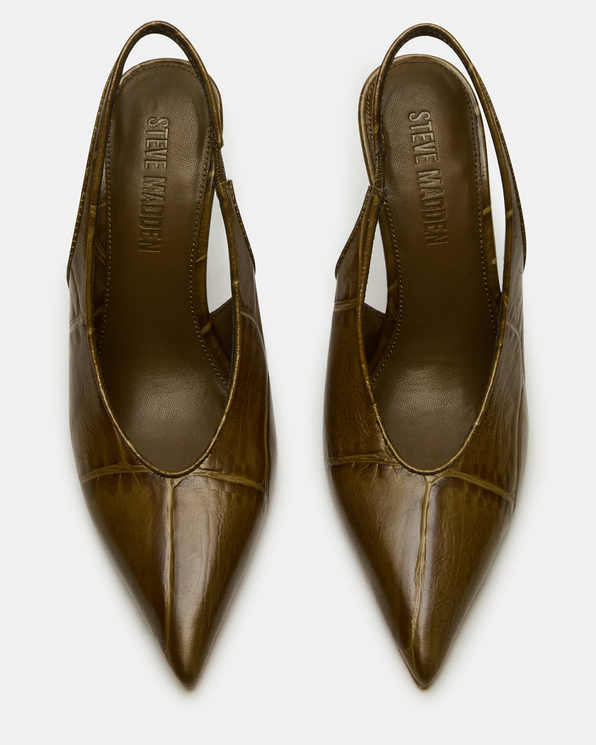 Steve Madden ANDROMEDA Green Crocodile Slingback Pointed-Toe Stiletto Pump Women's Heel