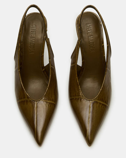 Steve Madden ANDROMEDA Green Crocodile Slingback Pointed-Toe Stiletto Pump Women's Heel