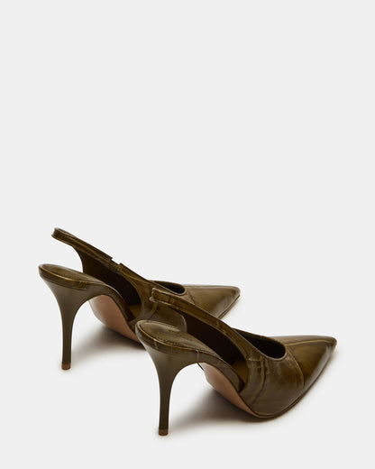 Steve Madden ANDROMEDA Green Crocodile Slingback Pointed-Toe Stiletto Pump Women's Heel