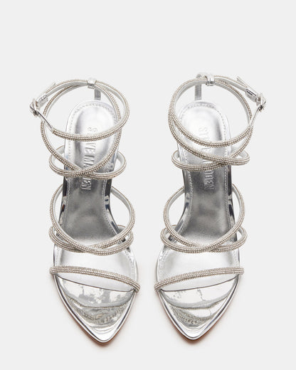Steve Madden SKY Silver Strappy Rhinestone Stiletto Heel | Women's Heels
