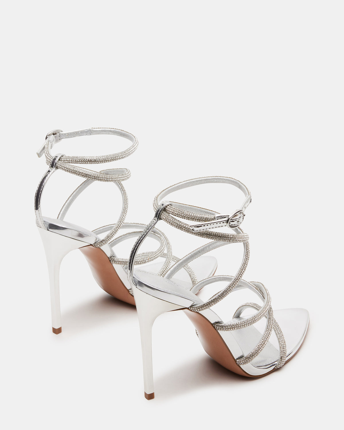Steve Madden SKY Silver Strappy Rhinestone Stiletto Heel | Women's Heels