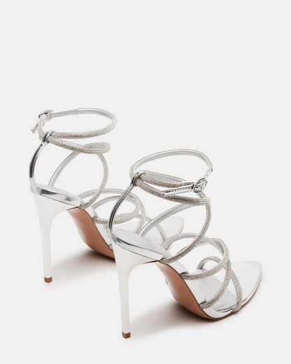 Steve Madden SKY Silver Strappy Rhinestone Stiletto Heel | Women's Heels
