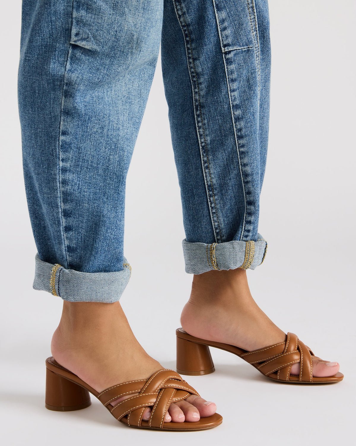 Steve Madden MARANO Tan Leather Women's Mule Block Heel