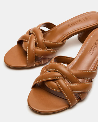 Steve Madden MARANO Tan Leather Women's Mule Block Heel
