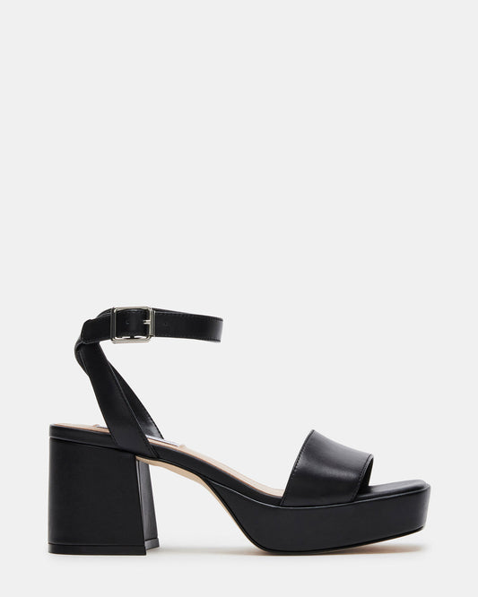 Steve Madden MERCERR Black Leather Women's Platform Block Heel