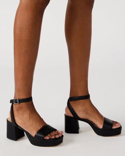 Steve Madden MERCERR Black Leather Women's Platform Block Heel