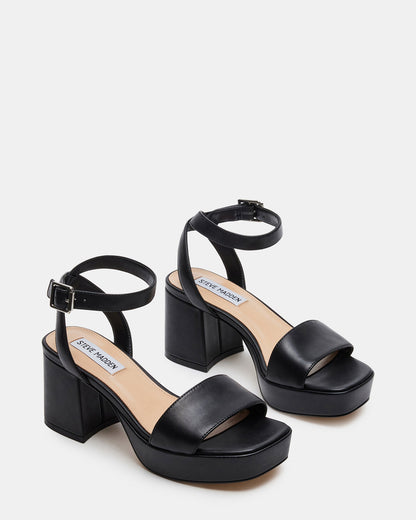 Steve Madden MERCERR Black Leather Women's Platform Block Heel