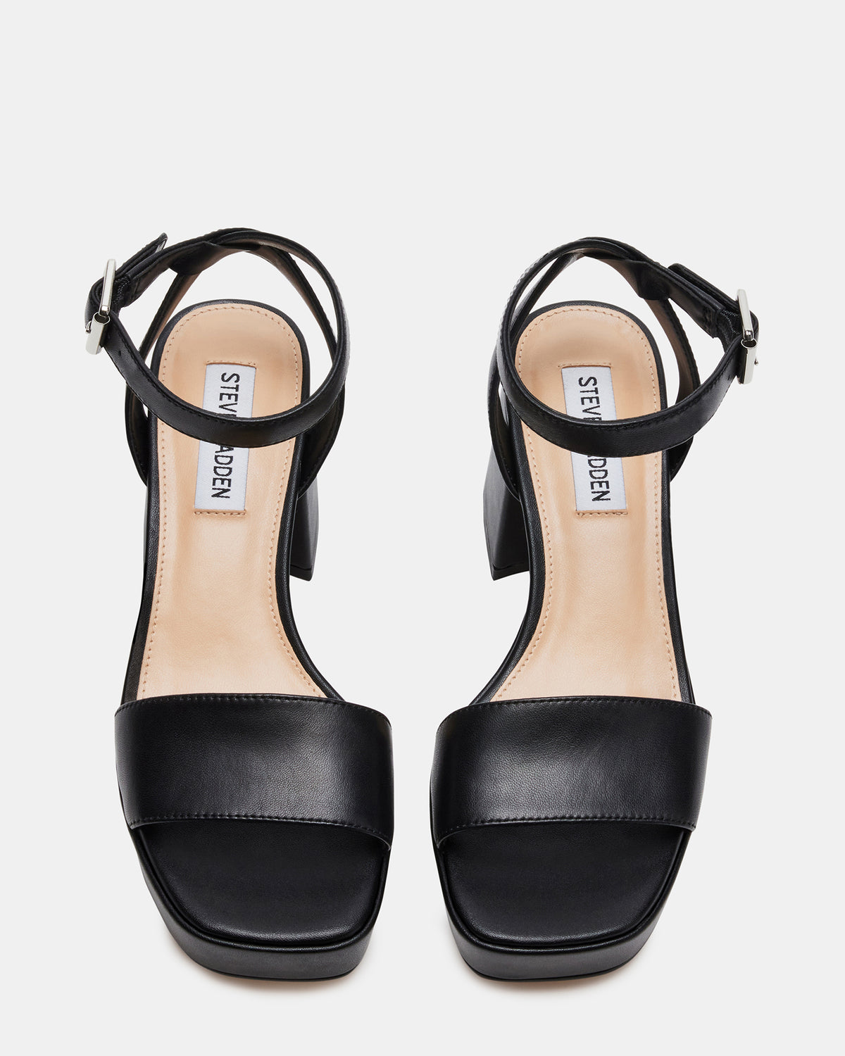 Steve Madden MERCERR Black Leather Women's Platform Block Heel