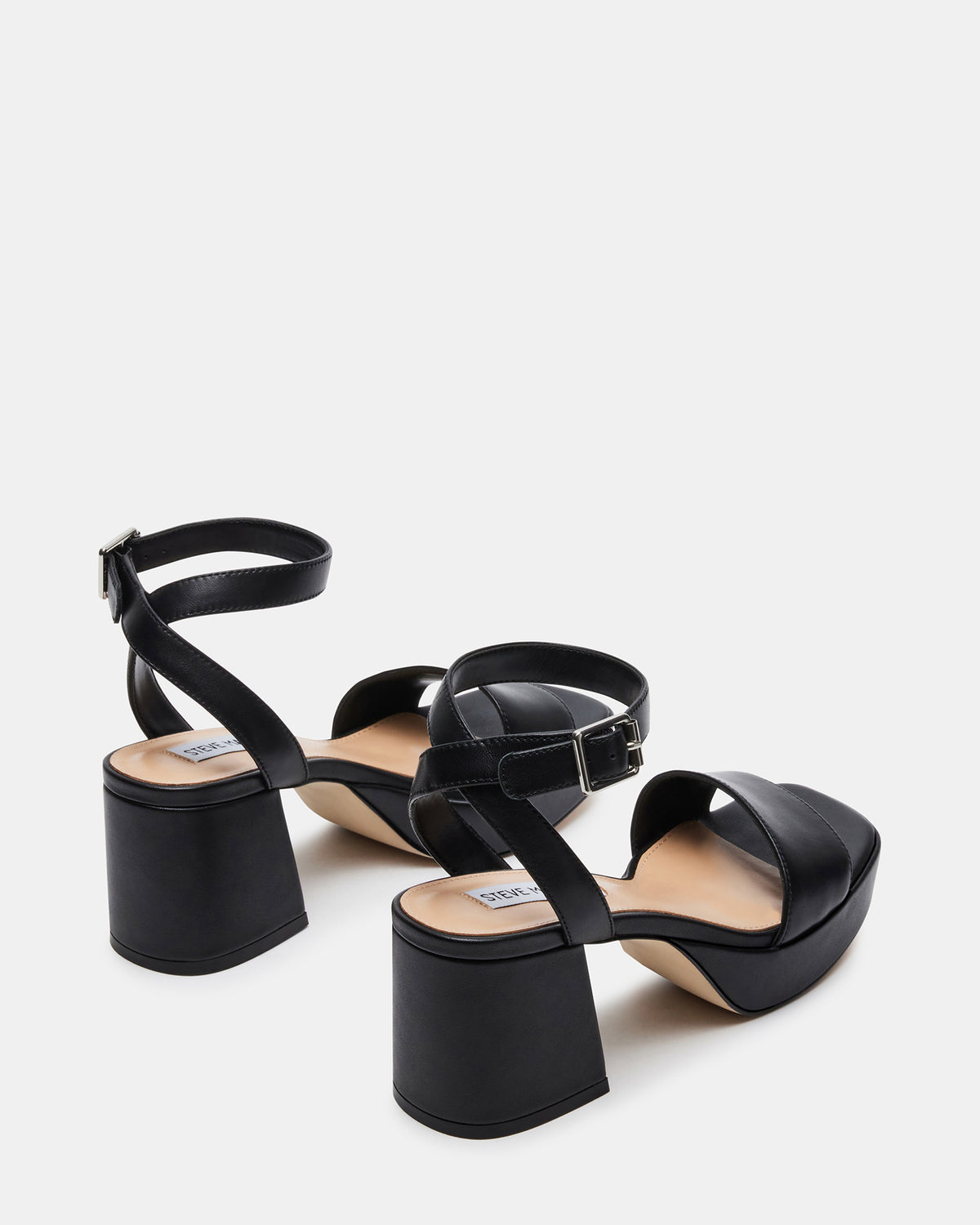 Steve Madden MERCERR Black Leather Women's Platform Block Heel