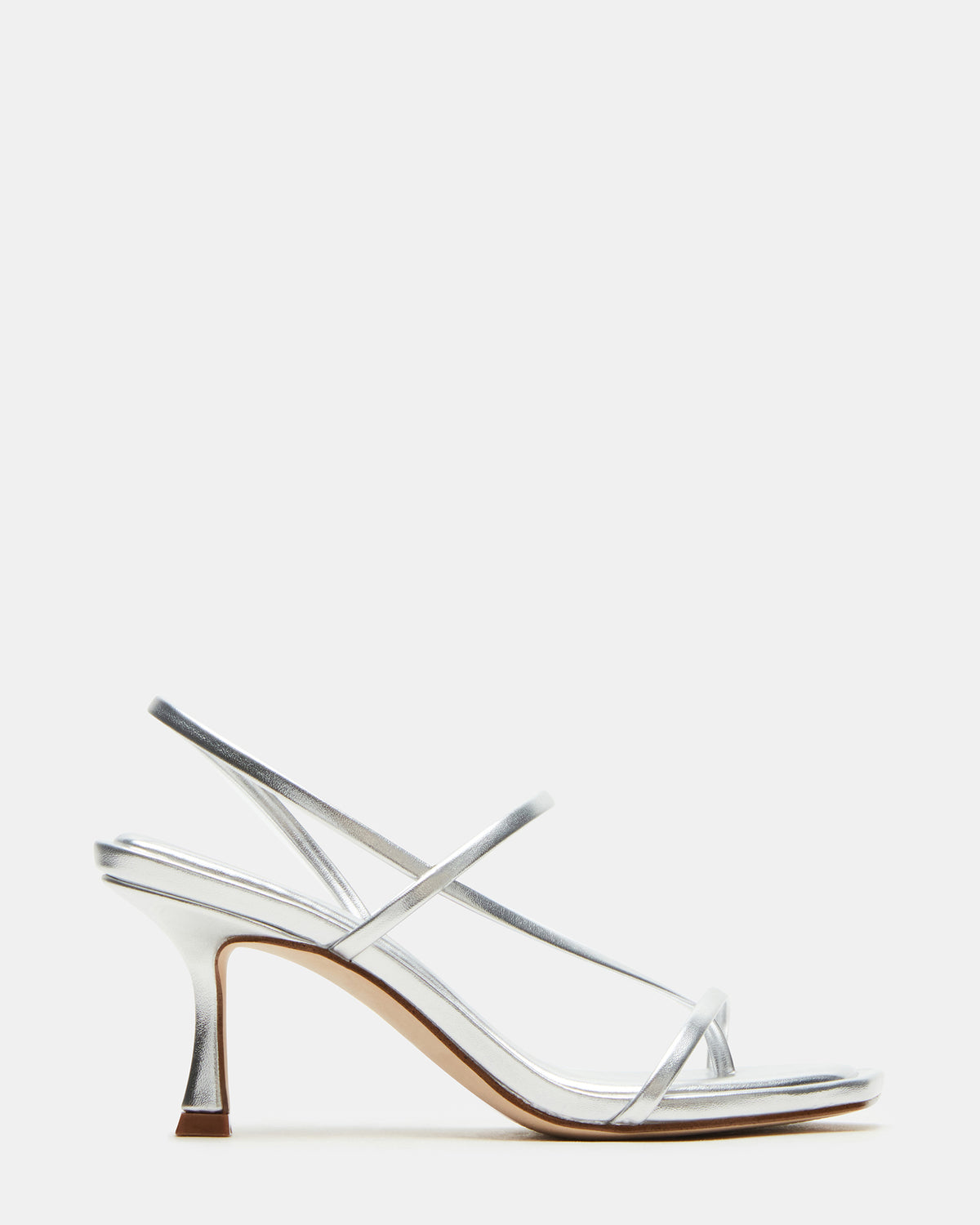 Steve Madden LOCKE Silver Women's Dainty Strappy Square Toe Heel