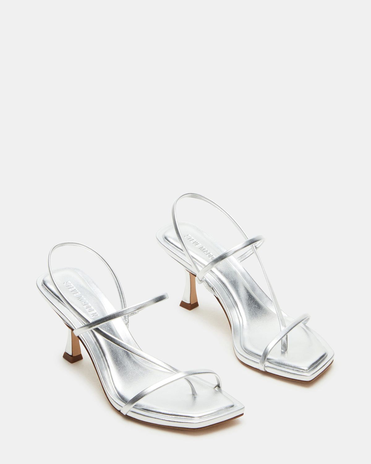 Steve Madden LOCKE Silver Women's Dainty Strappy Square Toe Heel