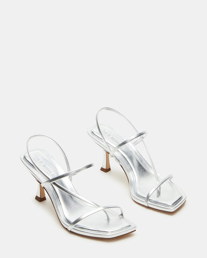 Steve Madden LOCKE Silver Women's Dainty Strappy Square Toe Heel