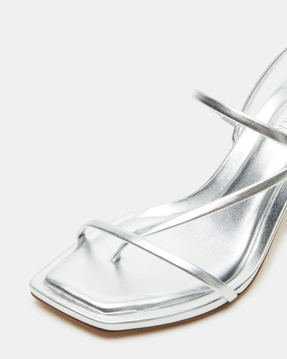 Steve Madden LOCKE Silver Women's Dainty Strappy Square Toe Heel