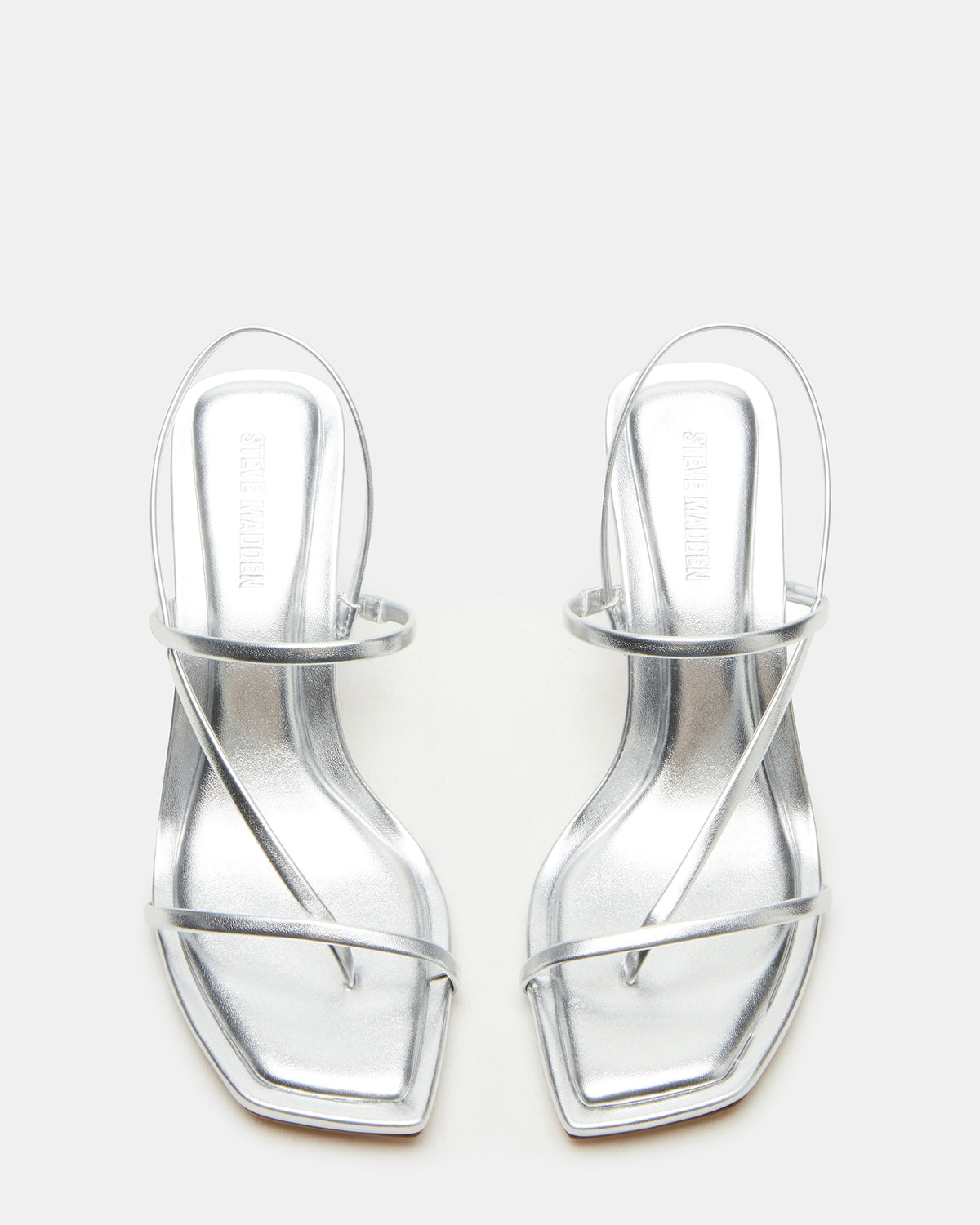 Steve Madden LOCKE Silver Women's Dainty Strappy Square Toe Heel