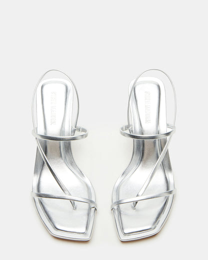 Steve Madden LOCKE Silver Women's Dainty Strappy Square Toe Heel
