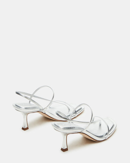 Steve Madden LOCKE Silver Women's Dainty Strappy Square Toe Heel