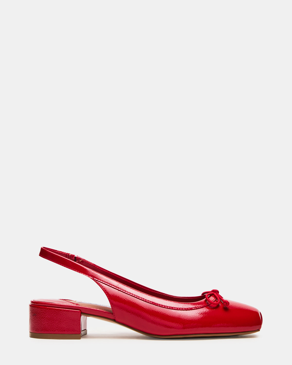 Steve Madden LOVED Red Crinkle Patent Square-Toe Slingback Ballet Women's Heel
