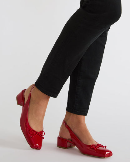 Steve Madden LOVED Red Crinkle Patent Square-Toe Slingback Ballet Women's Heel