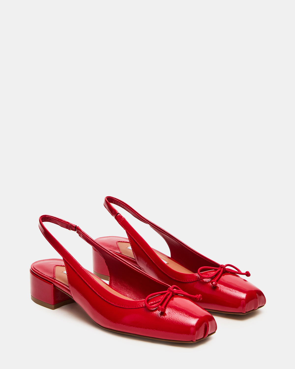 Steve Madden LOVED Red Crinkle Patent Square-Toe Slingback Ballet Women's Heel