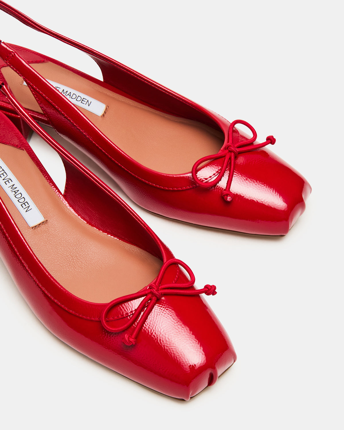 Steve Madden LOVED Red Crinkle Patent Square-Toe Slingback Ballet Women's Heel